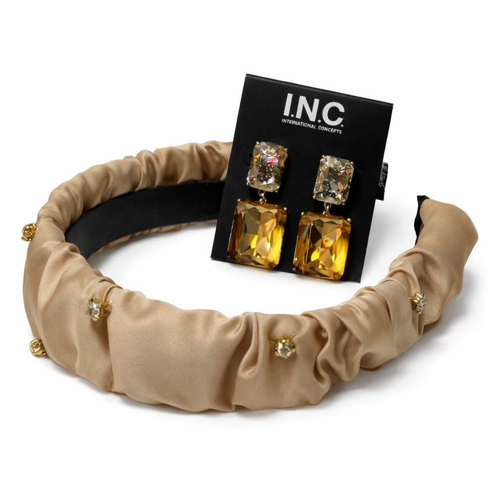 Satin Gold Headband and Earring Set
